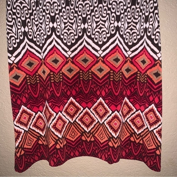 NINE WEST 3/4-sleeve Dress Stretch Straight Hem Aztec Brown Red Orange Womens 12 - Picture 3 of 11